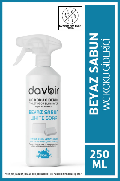 DAVBİR Beyaz Sabun Kokulu Wc Kötü  Koku Giderici Ultra Kalıcı Yüzey Parfümü 250 ml