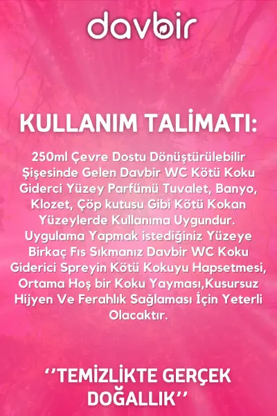 DAVBİR Bebek Pudrası Kokulu WC Kötü Koku Giderici Ultra Kalıcı Yüzey Parfümü 250 ml.