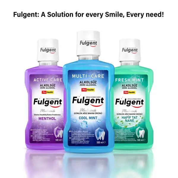FULGENT ACTIVE CARE MOUTHWASH Günlük Ağız Bakım Suyu Menthol Ferahlığı ! 500 ML