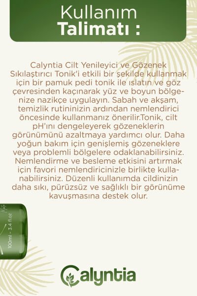EVTAN Life&Home-CALYNTİA-Gözenek Sıkılaştırıcı,Arındırıcı Etki,Canlandıran,Cilt Yenileyici Arnika Montana Özlü  Tonik-Pore Tightening Tonic 100 ML