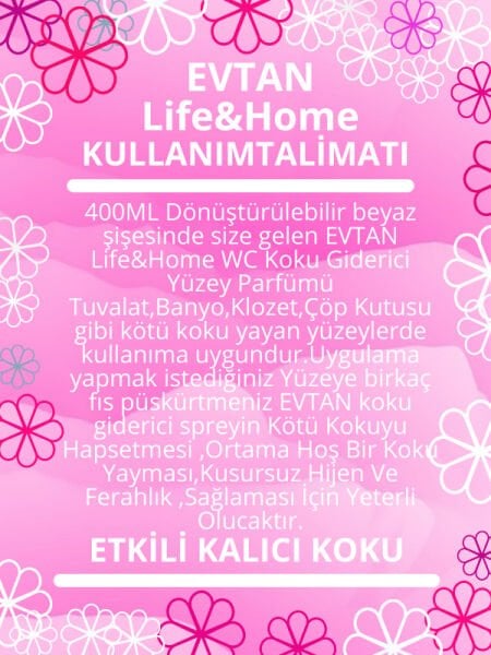 EVTAN Life&Home Bebek Pudrası Kokulu WC Koku Giderici Ultra Kalıcı Yüzey Parfümü 400 ML