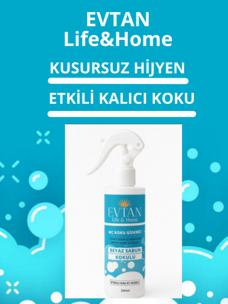 EVTAN Life&Home Beyaz Sabun Kokulu WC Koku Giderici Ultra Kalıcı Yüzey Parfümü 250 ML