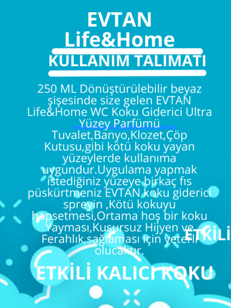 EVTAN Life&Home Beyaz Sabun Kokulu WC Koku Giderici Ultra Kalıcı Yüzey Parfümü 250 ML